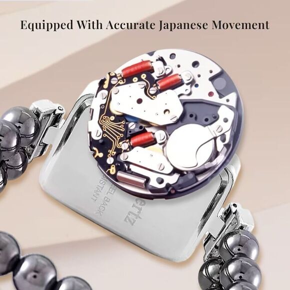 Terahertz Beaded Japanese Movement Stretch Bracelet Square Shape Watch New